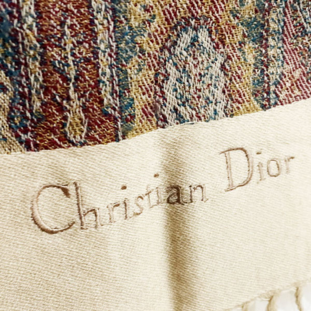 Christian Dior Paisley Large Shawl Multicolor Beige Scarf SS-13364 - Picture 7 of 9